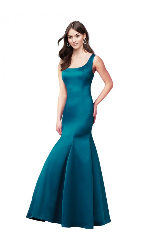 Outlet Azul Verde pavo real Sirena Barco Satén Largo Vestidos de dama de honor / Vestidos de fiesta