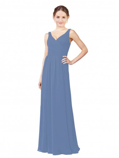 Outlet Azul Windsor Cubierta Cuello en V Gasa Largo Vestidos de dama de honor