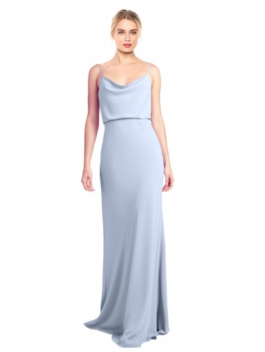 Outlet Azul cielo claro Cubierta Cuello Alto Crepé Elástico Largo Formales Vestidos de dama de honor / Vestidos de fiesta