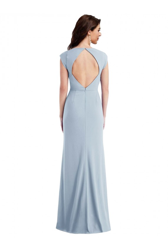 Outlet Azul cielo claro Trompeta Crepé Elástico Largo Formales Vestidos de dama de honor / Vestidos de fiesta