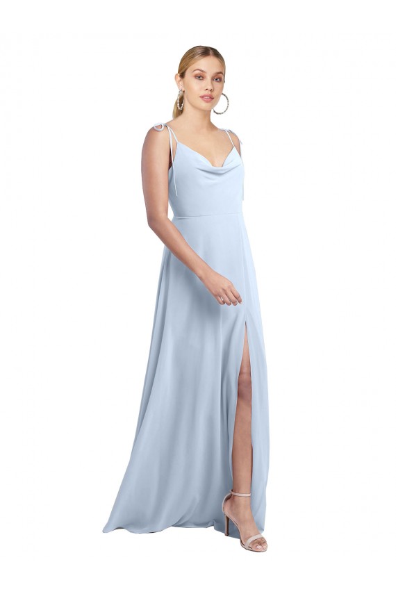 Outlet Azul cielo claro línea A Tirantes espagueti Gasa Largo Vestidos de dama de honor