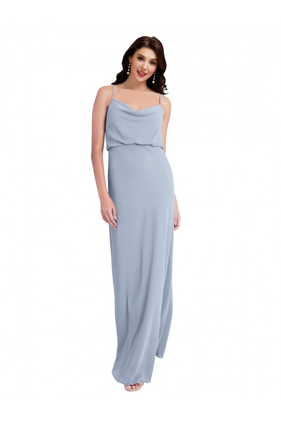 Outlet Azul humo Cubierta Tirantes espagueti Crepé Elástico Largo Formales Vestidos de dama de honor / Vestidos de fiesta