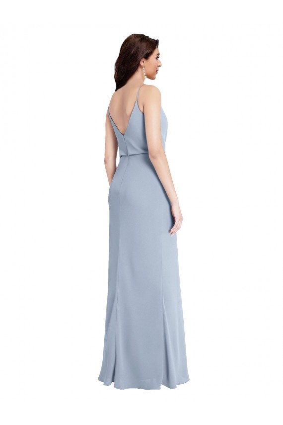 Outlet Azul humo Cubierta Tirantes espagueti Crepé Elástico Largo Formales Vestidos de dama de honor / Vestidos de fiesta