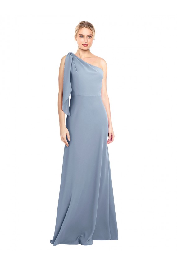 Outlet Azul humo Cubierta Un Hombre Crepé Elástico Largo Formales Vestidos de dama de honor / Vestidos de fiesta