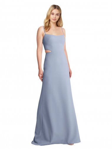 Outlet Azul humo línea A Tirantes espagueti Cucharón Crepé Elástico Largo Vestidos de dama de honor / Vestidos de fiesta