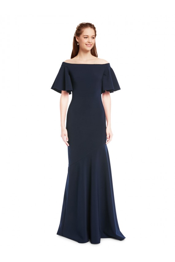 Outlet Azul marina oscuro Sirena Hombros Descubiertos Crepé Elástico Largo Formales Vestidos de dama de honor / Vestidos de fiesta