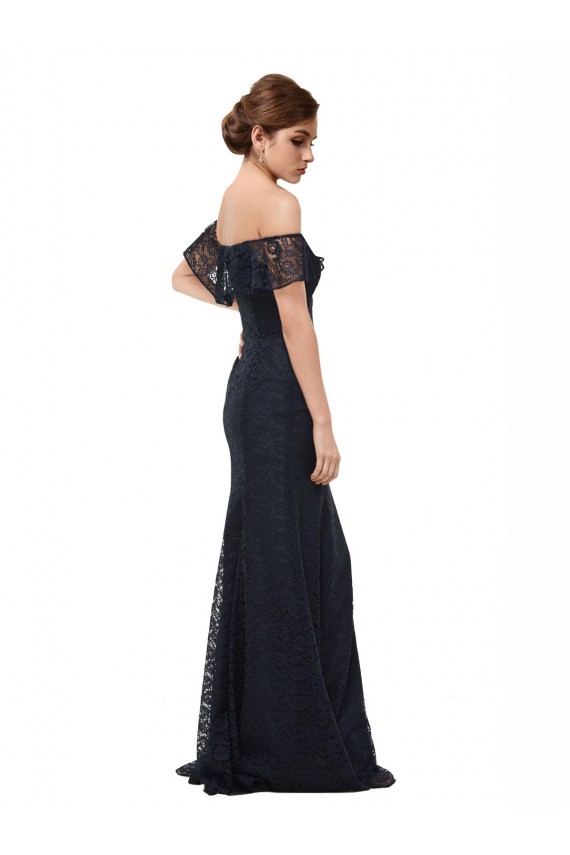 Outlet Azul marina oscuro Sirena Hombros Descubiertos Encaje Largo Vestidos de dama de honor / Vestidos de fiesta
