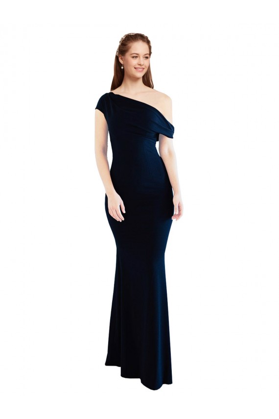 Outlet Azul marina oscuro Sirena Un Hombre Crepé Elástico Largo Formales Vestidos de dama de honor / Vestidos de fiesta