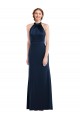 Outlet Azul marina oscuro Trompeta Cuello Alto Crepé Elástico Largo Vestidos de dama de honor / Vestidos de fiesta