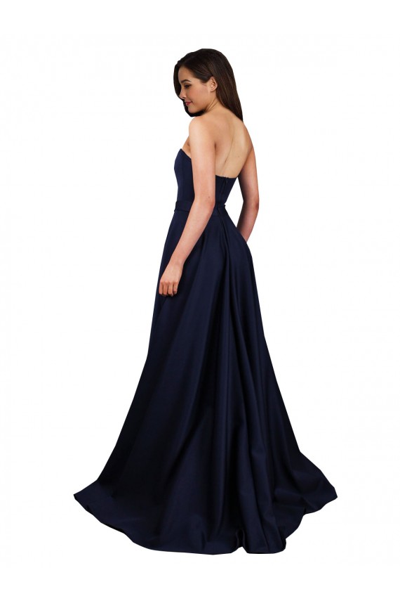 Outlet Azul marina oscuro línea A Cuello Alto Crepé Elástico Largo Formales Vestidos de dama de honor / Vestidos de fiesta