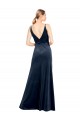 Outlet Azul marina oscuro línea A Cuello en V Terciopelo Elástico Largo Vestidos de dama de honor / Vestidos de fiesta