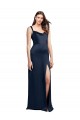 Outlet Azul marina oscuro línea A Satén elástico Largo Formales Vestidos de dama de honor / Vestidos de fiesta