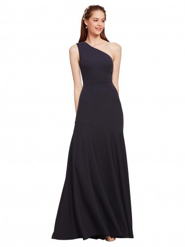 Outlet Azul marina oscuro línea A Un Hombre Crepé Elástico Largo Formales Vestidos de dama de honor / Vestidos de fiesta