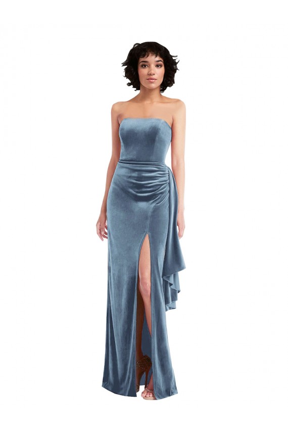 Outlet Azul polvoriento Cubierta Sin tirantes Terciopelo Elástico Largo Formales Vestidos de dama de honor / Vestidos de fiesta