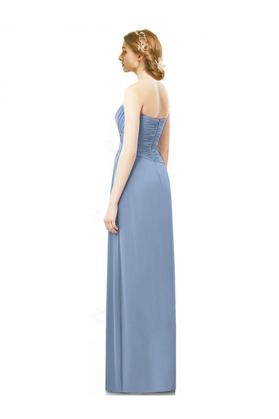 Outlet Azul polvoriento línea A Sin tirantes Gasa Largo Vestidos de dama de honor