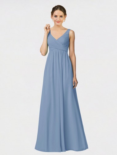 Outlet Azul polvoriento línea A Tirantes espagueti Gasa Largo Vestidos de dama de honor