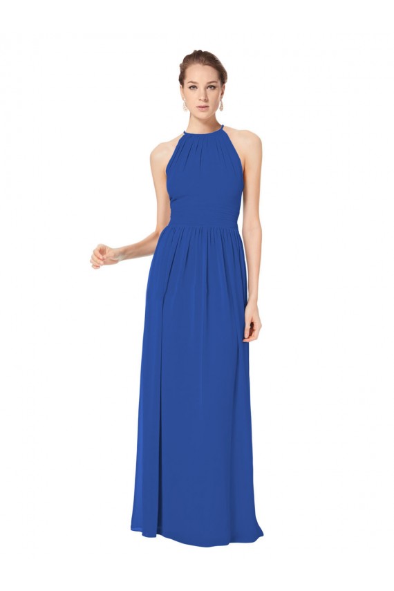 Outlet Azul real línea A Halter Gasa Largo Vestidos de dama de honor