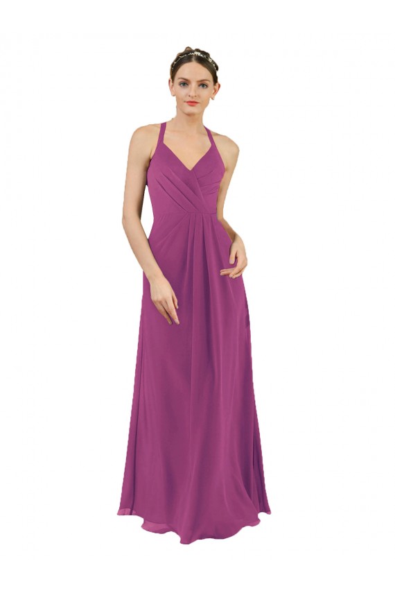 Outlet Baya silvestre Cubierta Cuello en V Gasa Largo Vestidos de dama de honor