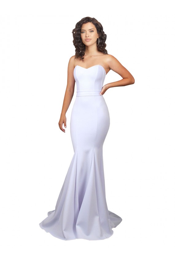 Outlet Blanco Sirena Cuello de Corazón Sin tirantes Cuello Alto Crepé Elástico Sencillo Playa Vestidos de novia