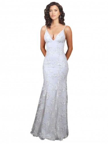 Outlet Blanco Sirena Cuello en V Cuello Alto Crepé Elástico Lentejuela Tul Largo Formales Vestidos de dama de honor / Vestidos de fiesta