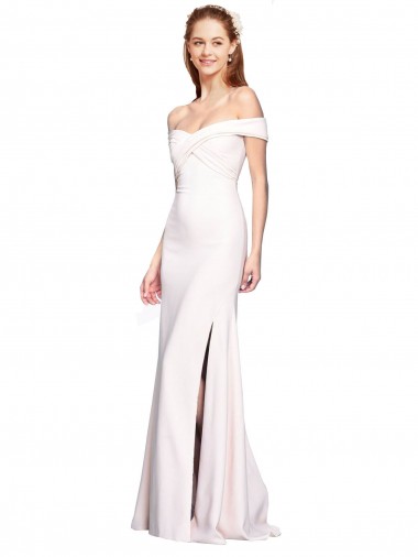 Outlet Blanco Sirena Hombros Descubiertos Crepé Elástico Largo Formales Vestidos de dama de honor / Vestidos de fiesta