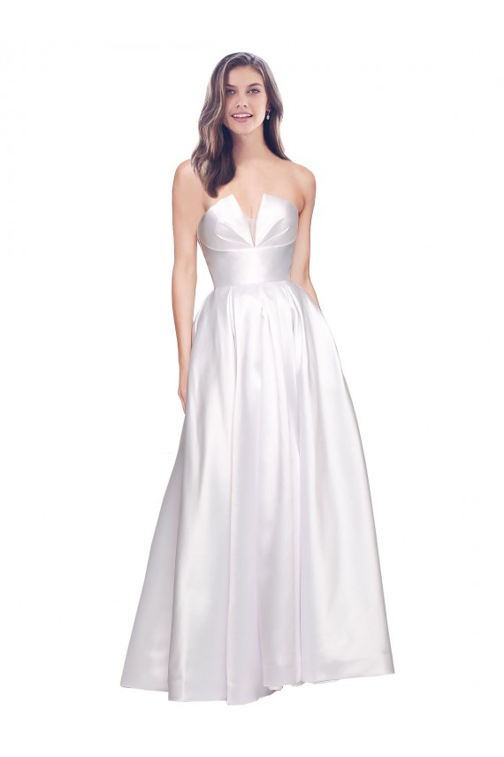 Outlet Blanco línea A Sin tirantes Satén elástico Largo Formales Vestidos de dama de honor / Vestidos de fiesta