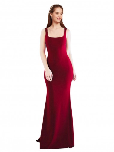 Outlet Borgoña 10 Sirena Cuadrado Crepé Elástico Largo Formales Vestidos de dama de honor / Vestidos de fiesta