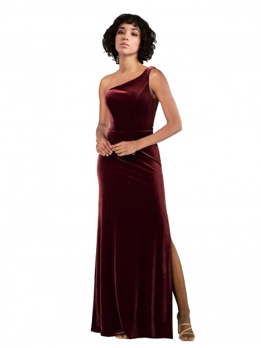 Outlet Borgoña Columna Un Hombre Terciopelo Elástico Largo Formales Vestidos de dama de honor / Vestidos de fiesta