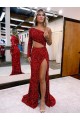 Outlet Borgoña Sirena Un Hombre Barrer tren Lentejuelas Terciopelo Largo Vestidos de fiesta