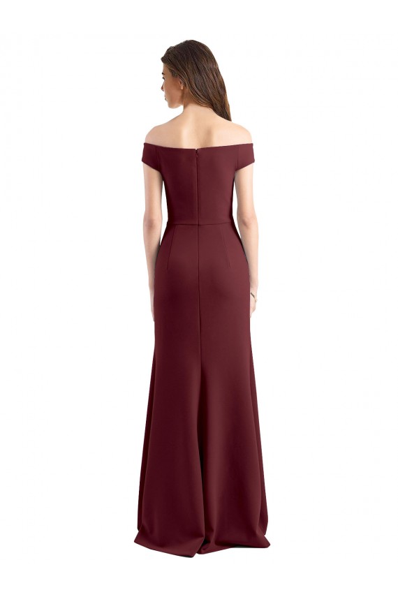 Outlet Borgoña oscuro Cubierta Hombros Descubiertos Crepé Elástico Largo Vestidos de dama de honor / Vestidos de fiesta