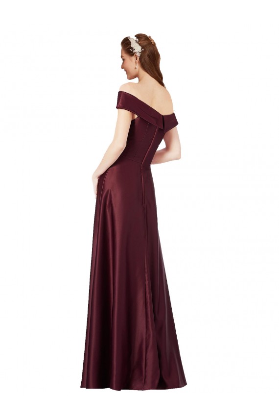Outlet Borgoña oscuro línea A Hombros Descubiertos Sin tirantes Satén Largo Formales Vestidos de dama de honor / Vestidos de fiesta