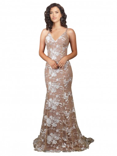 Outlet Champán Sirena Cuello en V Barrer tren Encaje Vestidos de novia
