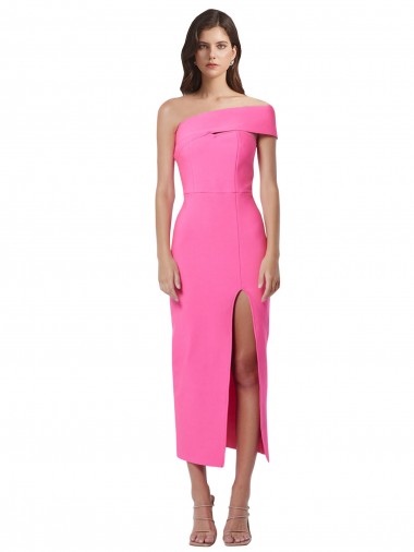 Outlet Fucsia Cubierta Un Hombre Midi Crepé Elástico Largo Formales Vestidos de dama de honor / Vestidos de fiesta / Vestidos de cóctel