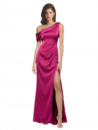 Outlet Fucsia línea A Un Hombre Satén elástico Largo Formales Vestidos de dama de honor / Vestidos de fiesta