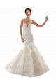 Outlet Marfil & Champán Sirena Cuello en V Cola capilla Tul Encaje Clásico Vestidos de novia