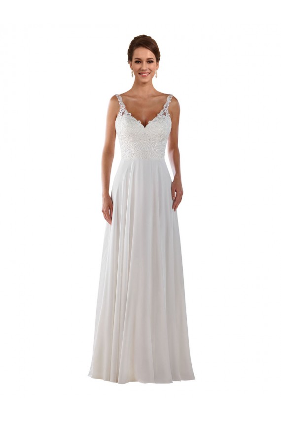 Outlet Marfil línea A Cuello de Corazón Cola capilla Gasa Clásico Boho Vestidos de novia
