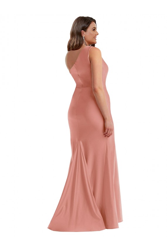 Outlet Melocotón de Georgia Sirena Un Hombre Satén sedoso Largo Formales Vestidos de dama de honor / Vestidos de fiesta