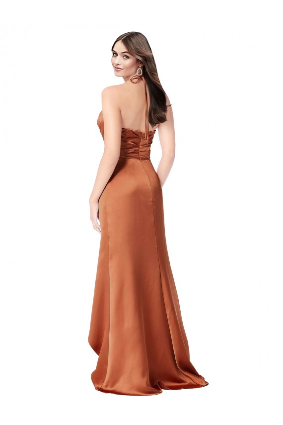 Outlet Naranja línea A Tirantes espagueti Satén sedoso Largo Asimétrico Formales Vestidos de dama de honor / Vestidos de fiesta