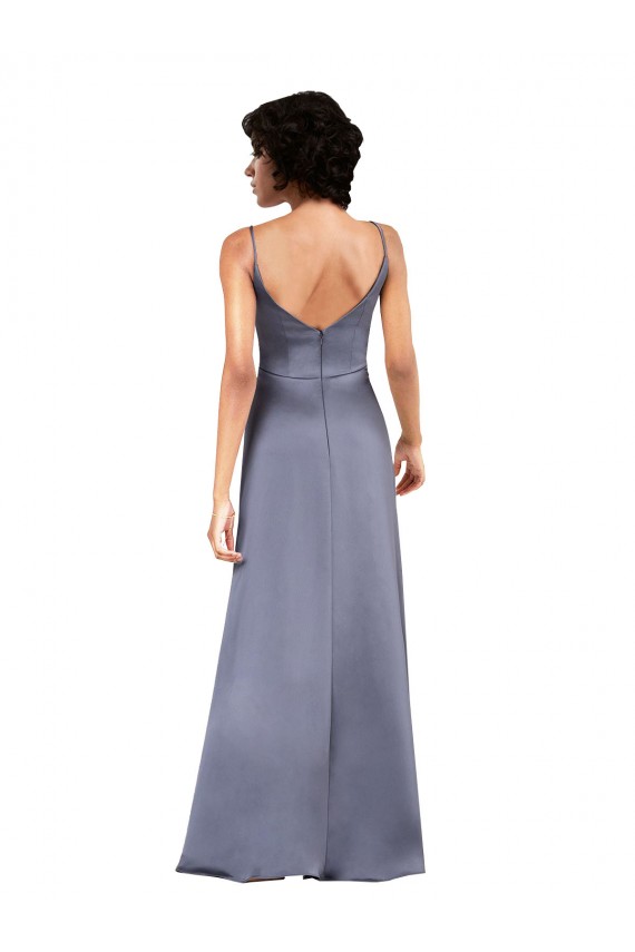 Outlet Negro Columna Cuello en V Satén sedoso Largo Asimétrico Formales Vestidos de dama de honor / Vestidos de fiesta