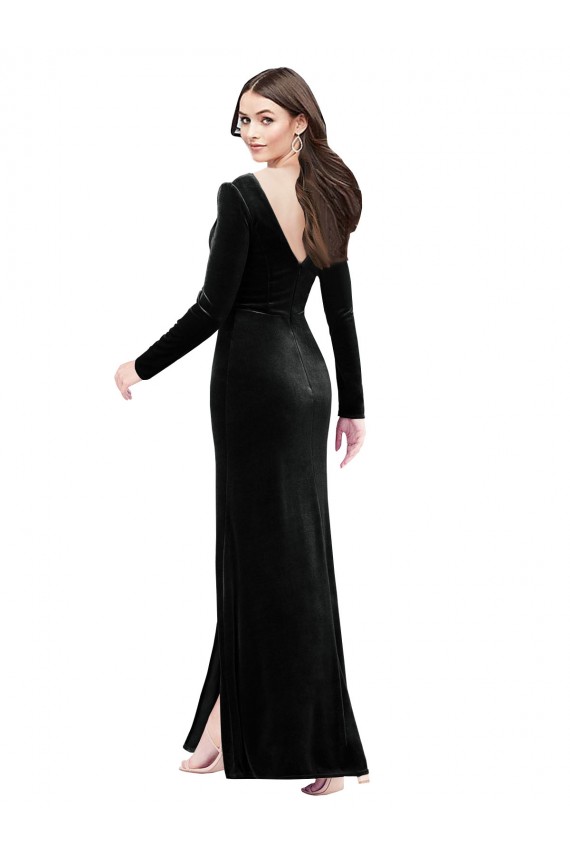 Outlet Negro Columna Cuello en V Terciopelo Elástico Largo Formales Vestidos de dama de honor / Vestidos de fiesta