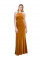 Outlet Oro línea A Halter Cuello Alto Terciopelo Elástico Largo Formales Vestidos de dama de honor / Vestidos de fiesta