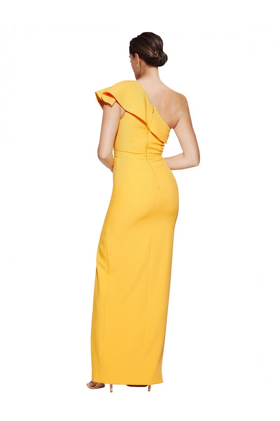 Outlet Azafrán Cubierta Un Hombre Crepé Elástico Largo Formales Vestidos de dama de honor / Vestidos de fiesta