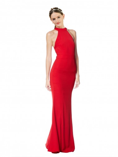 Outlet Rojo Sirena Halter Cuello Alto Crepé Elástico Largo Formales Vestidos de dama de honor / Vestidos de fiesta