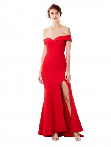 Outlet Rojo Sirena Hombros Descubiertos Crepé Elástico Largo Formales Vestidos de dama de honor / Vestidos de fiesta