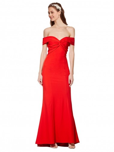 Outlet Rojo Sirena Hombros Descubiertos Crepé Elástico Largo Formales Vestidos de dama de honor / Vestidos de fiesta