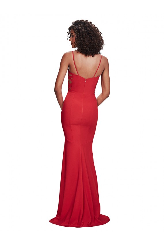 Outlet Rojo Sirena Tirantes espagueti Crepé Elástico Largo Formales Vestidos de dama de honor / Vestidos de fiesta