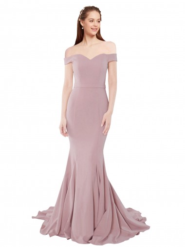 Outlet Rosa empolvado Sirena Hombros Descubiertos Barrer tren Crepé Elástico Largo Formales Vestidos de dama de honor / Vestidos de fiesta