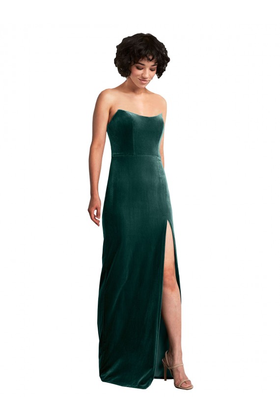 Outlet Verde oscuro Cubierta Sin tirantes Terciopelo Elástico Largo Formales Vestidos de dama de honor / Vestidos de fiesta