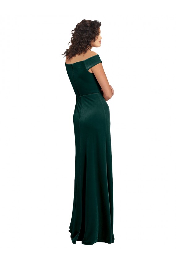 Outlet Verde oscuro línea A Cuadrado Terciopelo Elástico Largo Formales Vestidos de dama de honor / Vestidos de fiesta