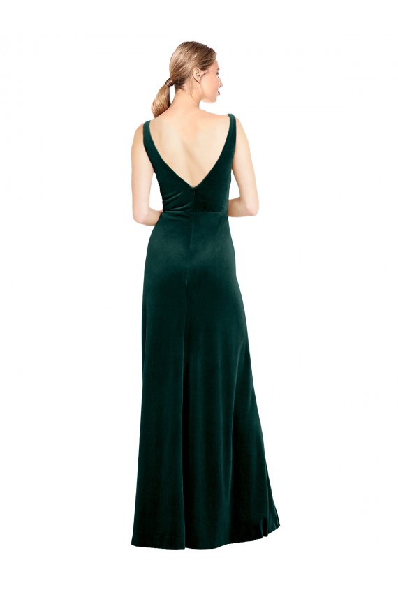 Outlet Verde oscuro línea A Cuello en V Terciopelo Elástico Largo Formales Vestidos de dama de honor / Vestidos de fiesta